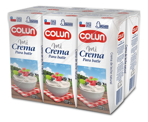 Pack Crema De Leche Colun 6 Un De 200 Ml