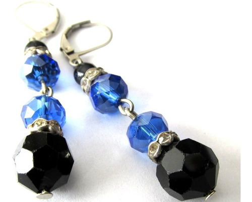 Caravanas Antiguas Azul/negro/cristal Y Strass, 