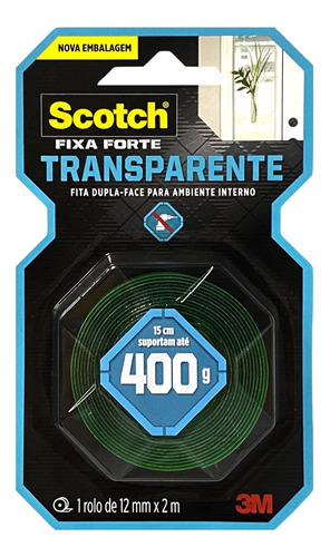 Fita 3m Dupla Face Scotch Fixa Forte Transparente 12mmx2m