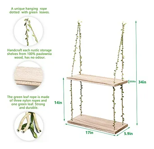 Estanterías Colgantes De Madera 2 Niveles Para Plantas Y Dec