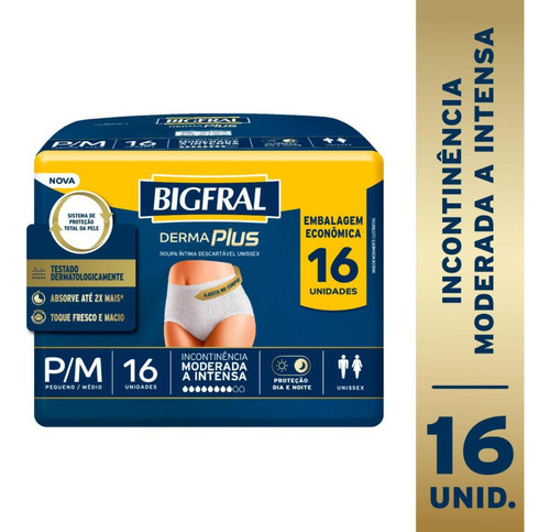 Fralda Roupa Intima Derma Plus P/m 16 Unidades Bigfral