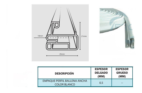 Imagen 4 de 8 de Empaque Puerta Perfil Ballena Ancha Blanco C/ Iman 9.3 Metro