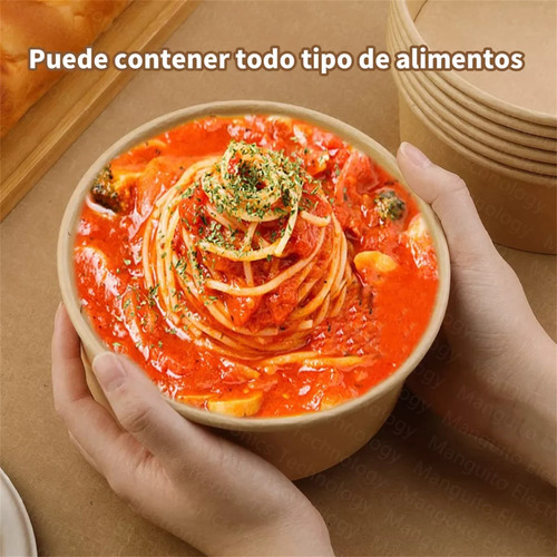 100 Bowls Kraft Contenedores Biodegradables 1000 Ml Con Tapa