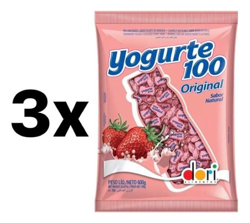 Bala Yogurte 100 Original Dori 3 Pacotes De 600g Cada