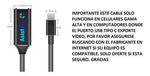 Cable HDMI Tipo C USB 3.1 MHL Dex Emui Mac Samsung Huawei