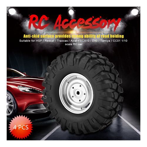 Acessório Rc, Pneu De Borracha 4pcs, 1/10 Escala Rc Crawler