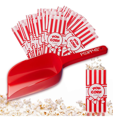 Poppy's Plastic Popcorn Scoop Bundle - 50 Bolsas Y Palomitas