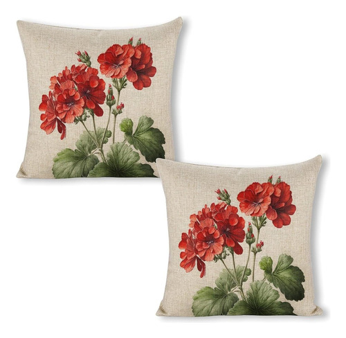 Set De 2 Fundas De Almohada De 45 X 45 Cm Con Flores Rojas,