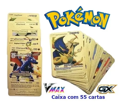 Caixa C/ 54 Cards Pokemon Folha De Ouro Cartinha Brilhante