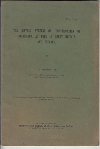 1900 Garson Metric System Identification Criminals 1st Edit