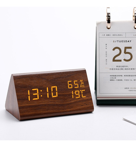 Despertador De Madera, Reloj Led, De Mesa, Control De Voz Di