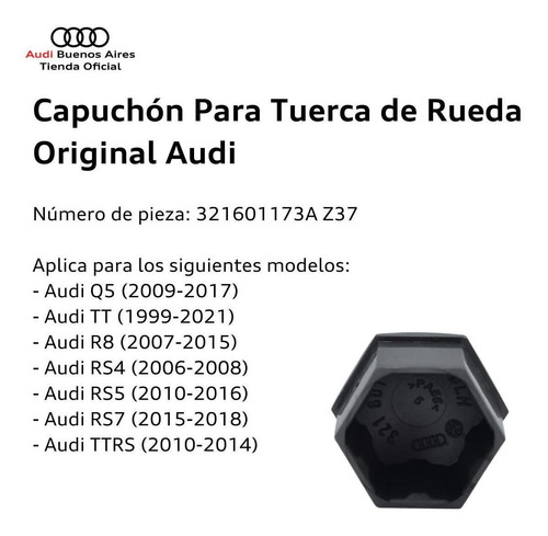 Imagen 3 de 6 de Capuchón Para Tuerca De Rueda Audi 321-601-173-a-z37