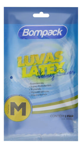 Luva Multiuso Azul Látex Bompack Verniz Silver M