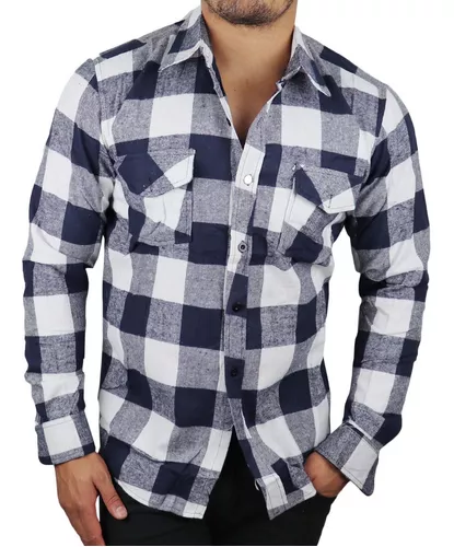 Camisa Social Masculina Xadrez Manga Longa Colarinho Ingles