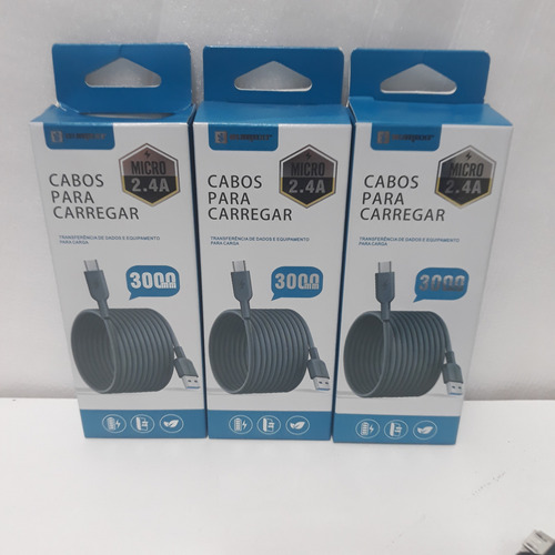 Cabo Micro Usb V8 - 3 Metros Para Controle Ps4 E Android