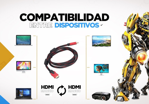 Imagen 5 de 9 de Cable Hdmi 1.5 Mts Full Hd 1080p 1.4v Lcd Tv Ps3 Xbox Bluray