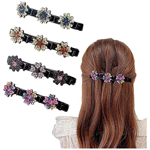4pcs Sparkling Crystal Stone Braided Hair Clips For J74rt
