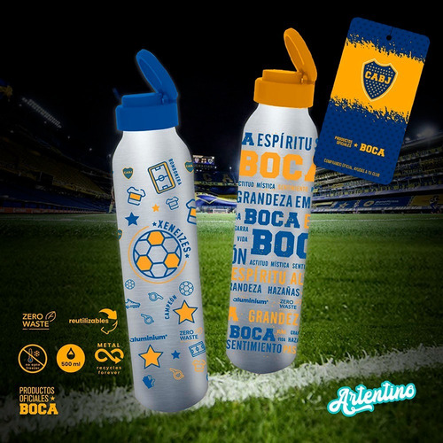 Imagen 2 de 7 de Botella Metal Aluminio Deportiva Hombre Fútbol Boca Oficial