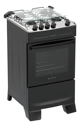 Fogao 4 Bocas Atlas Monaco Top Com Mesa De Inox Preto