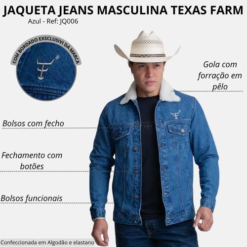 Jaqueta Bordada Tx. Farm Pele Na Gola Jeans Grosso De Botão