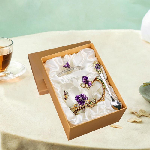 For Taza De Té De Vidrio Transparente Con Diseño Violeta