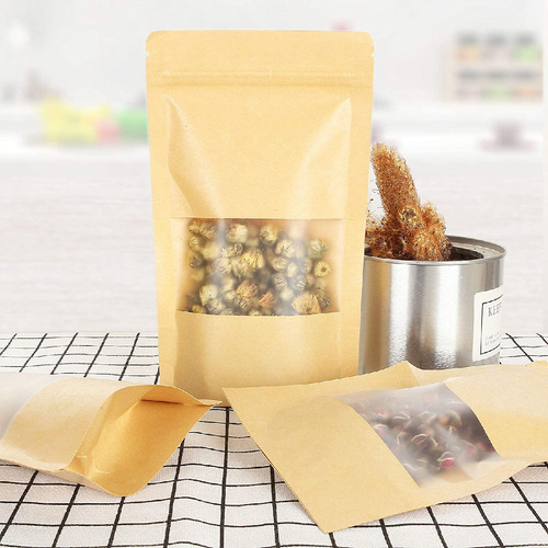 100 Bolsas Doypack Bolsas Resellables Papel Kraft 16x26 Cm