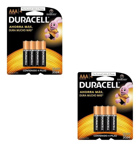 2 Pack C/4 Pilas Duracell Alkalina Aaa