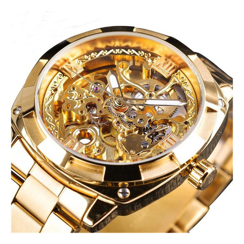Reloj Mecánico Dorado De Moda Grabado Hueco,relojes Hombre