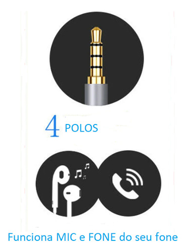Cabo De Extensão Extensor P3 P2 4 Vias P/ Headset Celular