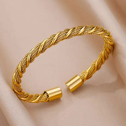 Brazalete E235 Metal Dorado Pulsera Abierta Ajustable 19x1cm
