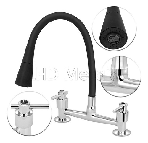 Torneira Misturador Gourmet Preto Flexível Cone Cozinha Mesa