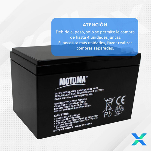 Imagen 2 de 8 de Bateria Recargable 12v 12ah Motoma Ms12v12 Ups Alarmas