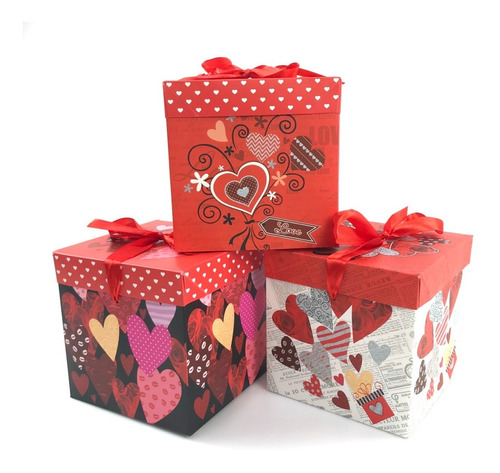 Pack 6 Cajas De Regalo Sorpresa Plegable 15cm Corazón 5079