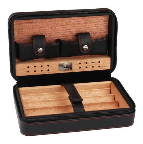 Purera Estuche Portátil De Viaje Humidor Para Puros Negra