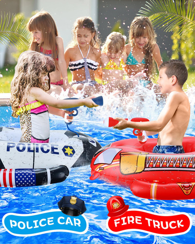 Flotadores De Piscina Niños Coche De Policía Camión Bomberos Rojo Y Negro