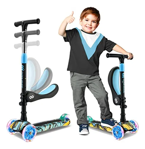 Patinete para Niños 2-en-1 con Asiento Extraíble, LED Ruedas