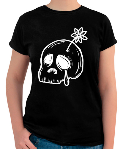 Playera Con Diseño Sad Flower Skull Dark - Algodón Peinado