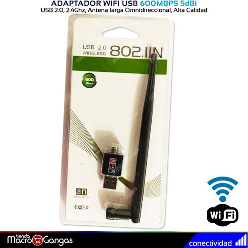Imagen 3 de 5 de Adaptador Antena Wifi Usb 600 Mbps 5dbi Tarjeta De Red