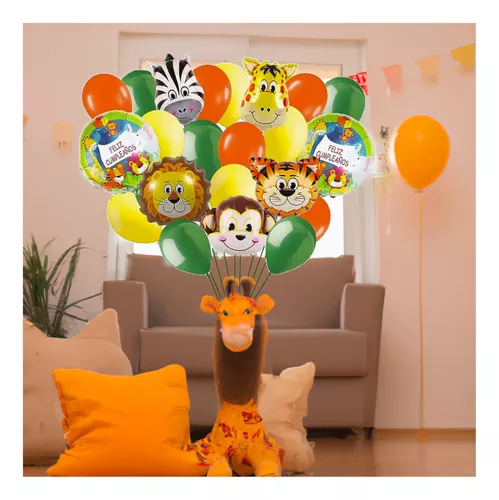 Kit 21pz Globos Safari Decoración Cumpleaños Animales Selva