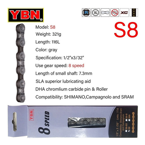 Cadena 8v 116 Eslabones Compatible Shimano/sram/campagnolo