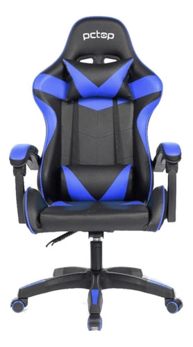 Cadeira de escritório Pctop Strike 1005 gamer ergonômica  preto e azul com estofado de pu