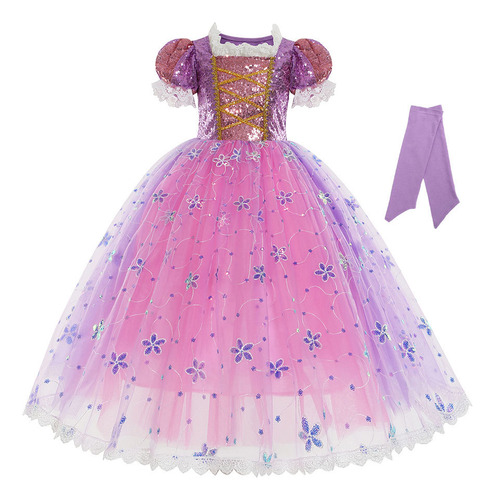 Disfraz De Princesa Rapunzel Para Niñas Con Estampado De Princesa Rapunzel