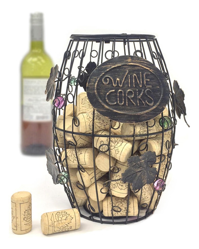 Mind Reader Barrel Soporte De Corcho De Vino De Metal Con Ad