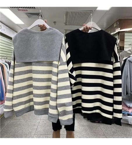 Sudadera A Rayas De Talla Grande Para Mujer, Estilo Coreano