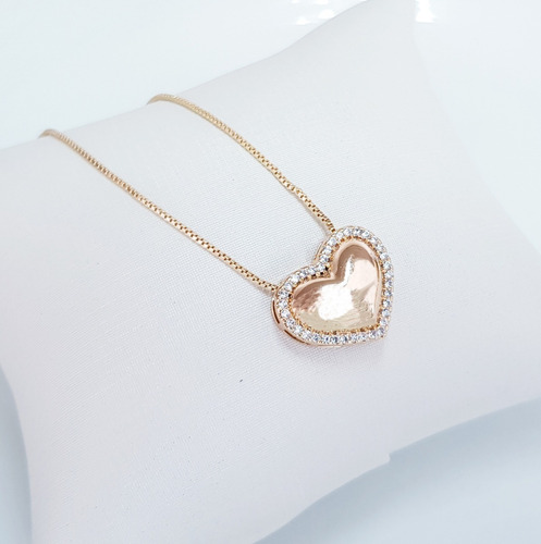 Imagem 5 de 6 de Colar Feminino Namorado Coração Cristal, Banhado Ouro,18k