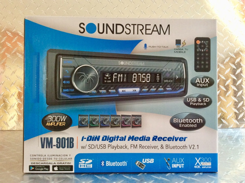 Auto Estereo Soundstream Vm-901b Bluetooth Multicolor Usb Sd Fm Caratula Desmontable (6 Meses De Garantia)