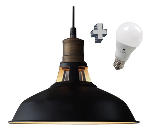 Lampara Led 12w + Campana Colgante Negra Galponera Chiaro