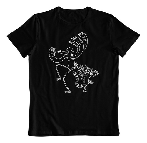 Dtf - Polera Algodon - Regular Show Mordecai Y Rigby En B/n