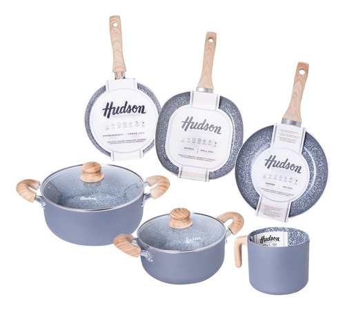 Set De Ollas Antiadherentes Baterias Hudson Granito 6 Piezas