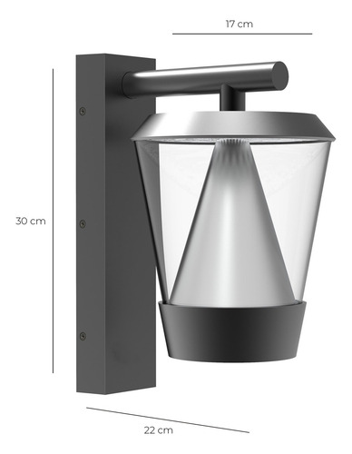 Apliqué Led Farol Cónico Negro 16w Luz Cálida